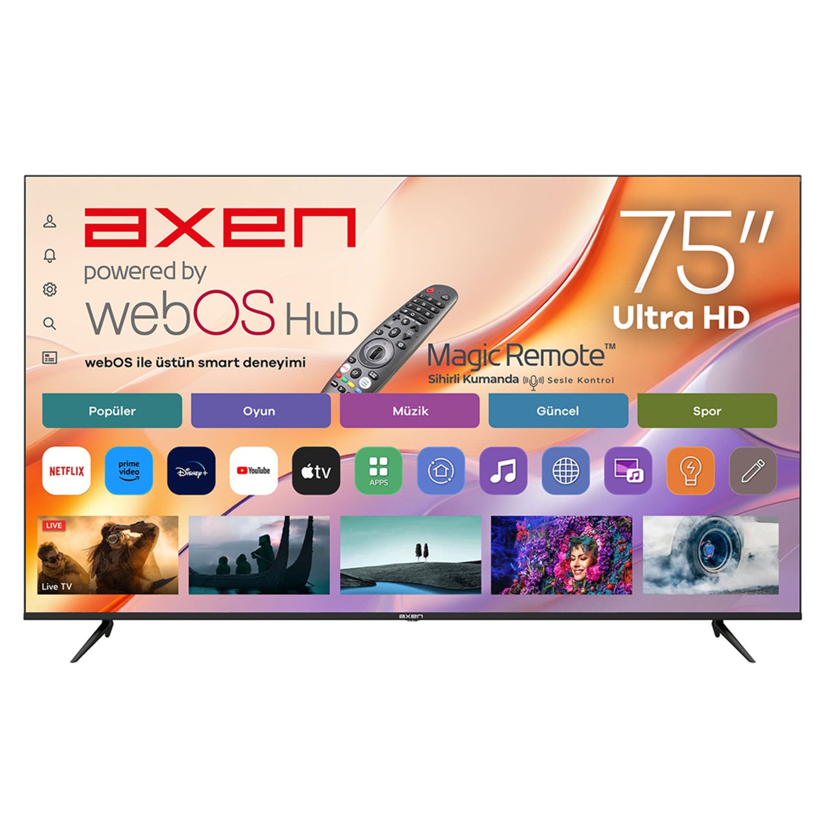 Axen AX75LEDM-W02M 190 Ekran 75'' UHD Webos 2.0 LED TV